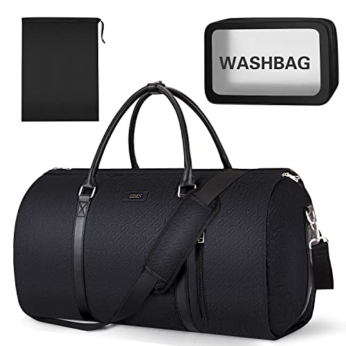 Garment Bag for Travel Convertible Carry On Garment Bag Large Travel Duffel Bags for Women 2 in 1 Hanging Suitcase Suit Travel Bags for Women & Men 3pcs Set - color: G-black Houndstooth