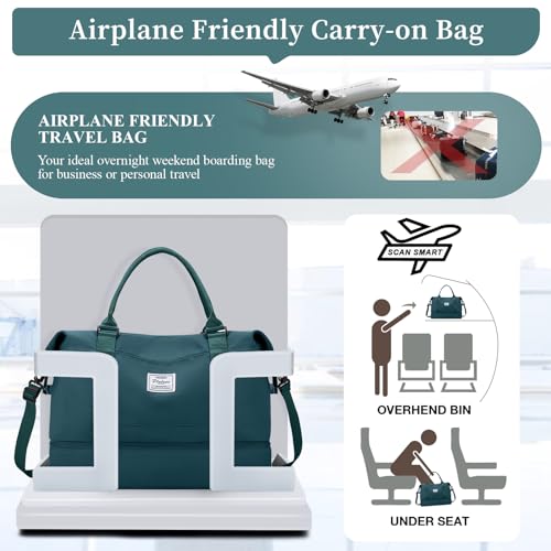 Travel Duffel Bag with Shoes Compartment, Overnight Weekender Bags for Women,Carry on Personal Item Bag,Medium Size - color: A-Peacock Blue, size: Medium
