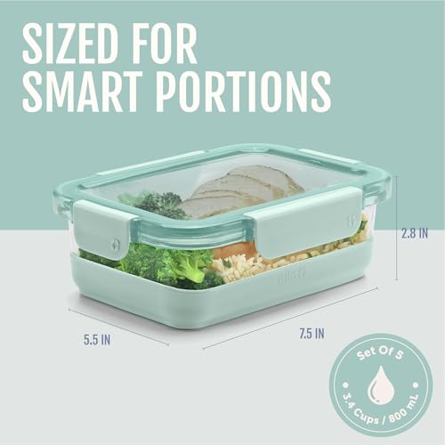 Ello Duraglass 3.4 Cup Meal Prep Sets 10Pc, 5 Pack Set- Glass Food Storage Container with Silicone Boot and Airtight BPA-Free Plastic Lids, Dishwasher, Microwave, and Freezer Safe, Garden Goals - color: Garden Goals with Boot