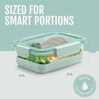 Ello Duraglass 3.4 Cup Meal Prep Sets 10Pc, 5 Pack Set- Glass Food Storage Container with Silicone Boot and Airtight BPA-Free Plastic Lids, Dishwasher, Microwave, and Freezer Safe, Garden Goals - color: Garden Goals with Boot