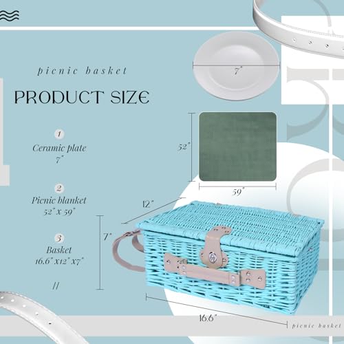 YPshuye Picnic Basket Set for 4 with Waterproof Blanket Mat Insulation Bag Wicker Blue Green Light Hawaiian Tropical Style Gift for Wedding Birthday Summer Camp Outdoor Camping Beach Travel Christmas - color: Green and White Dots