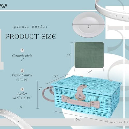 YPshuye Picnic Basket Set for 4 with Waterproof Blanket Mat Insulation Bag Wicker Blue Green Light Hawaiian Tropical Style Gift for Wedding Birthday Summer Camp Outdoor Camping Beach Travel Christmas - color: Green and White Dots