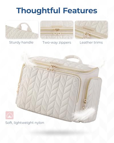 BAGSMART Travel Toiletry Bag, Large Wide-open Travel Bag for Toiletries, Makeup Cosmetic Travel Bag with Handle-Camel - color: Camel