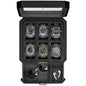 ROTHWELL 6 Slot Leather Watch Box with Valet Drawer - Luxury Watch Case Display Organizer, Microsuede Liner, Locking Mens Jewelry Watches Holder, Men's Storage Boxes with Large Glass Top (Black/Grey) - color: 6 Slot - Black / Grey