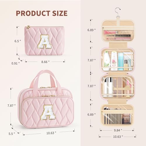 YOOLIFE Teen Girl Gifts Trendy Stuff - Birthday Gifts for 7 8 9 10 11 12 13 14 15 16 17 18 Year Old Teen Girls, Hanging Toiletry Bag Initial Makeup Bag Black - A - color: Black, style: A