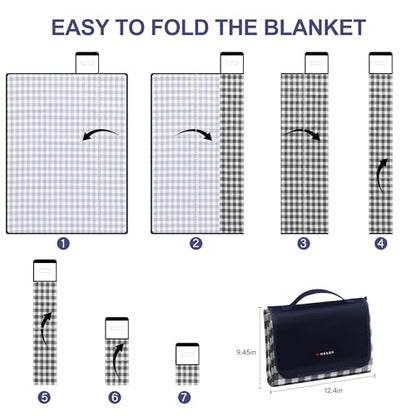 HX&OD Picnic Blanket Outdoor Extra Large Picnic Mat 80"X60" Camping Blanket Beach Blanket Foldable Waterproof Sand Mat Hiking Travel Family Concerts(Blue) - color: Blue, size: 80”x 60”