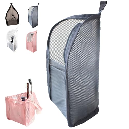 2Pack Standing Toiletry Bag, 2026 New Portable Lightweight Travel Toiletry Bag, EVA Mesh Travel Toothbrush Storage Bag, Foldable Clear Hanging Small Makeup Bag Cosmetic Organiser Storage (Grey) - color: Grey