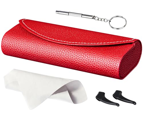 RayLove Ultimate Glasses Case Kit, Hard Shell Sunglasses and Eyeglass Case with Cleaning Cloth, Screwdriver, Ear Hooks - style: 1pack,wine Red