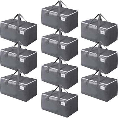 BlissTotes Large Moving Boxes and with Zippers & Handles Moving Supplies with lids, Heavy Duty Totes for Storage Bags for Space Saving, Fold Flat, Moving and Storing, 10 Pack - size: 125L-10 Packs