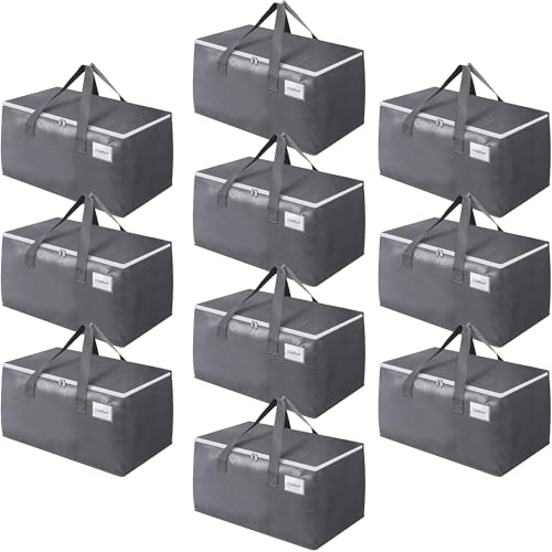 BlissTotes Large Moving Boxes and with Zippers & Handles Moving Supplies with lids, Heavy Duty Totes for Storage Bags for Space Saving, Fold Flat, Moving and Storing, 10 Pack - size: 125L-10 Packs
