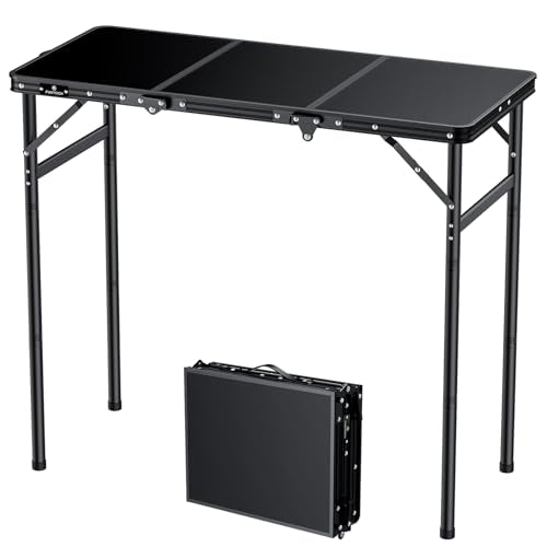 FUNYKICH 3ft Camping Folding Table with 3 Height(35.4'' Lx15.7'' W), Max Height 29.4'' Portable Small Outdoor Tables, Lightweight Beach Table with Carry Handle for Camping, Backyard, Picnic, Handcraft - size: 35.4''x15.7''x29.4''(Black)