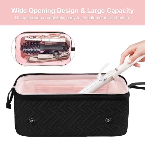 Leudes Hair Tools Travel Bag for Women Heat Resistant Mat for Travel Essentials Hot Tools Straighteners,Flat Irons,Curling Iron,Hot Air Brushes and Hair Dryer Organizer Bags 2 in 1 (BlackA) - color: BlackA