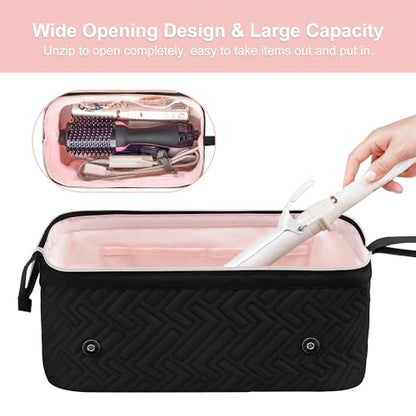 Leudes Hair Tools Travel Bag for Women Heat Resistant Mat for Travel Essentials Hot Tools Straighteners,Flat Irons,Curling Iron,Hot Air Brushes and Hair Dryer Organizer Bags 2 in 1 (BlackA) - color: BlackA