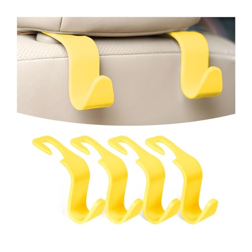 Osilly Car Seat Headrest Hook, 4 Pack Auto Seat Hanger Storage Organizer for Purse Handbag Coats Grocery Bags, Automotive Interior Accessories, Universal Vehicle Backseat Hanging Hook (Yellow) - color: Yellow