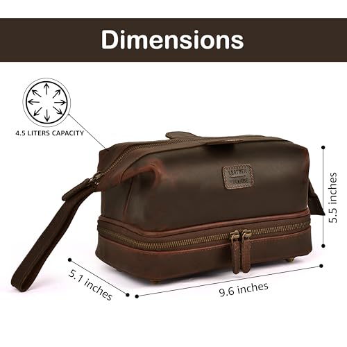 LEATHER VILLAGE Genuine Leather Dopp Kit – Large Travel Toiletry Bag with Waterproof Lining, Dual-Zip Design for Men & Women, Organizer for Shaving, Makeup & Essentials - Cherry - color: Cherry