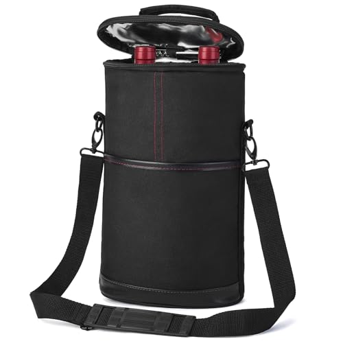 ALLCAMP 2 Bottle Wine Tote Carrier - Insulated Portable Padded Canvas Wine Bag for Travel, BYOB Restaurant, Wine Tasting, Party, Great Christmas Day Gift for Wine Lover，Black - color: Midnight Black, size: 2 Bottle