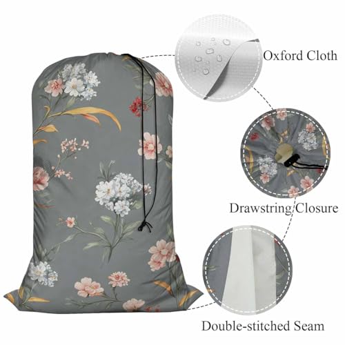 Swono Little Flowers Laundry Bag with Drawstring Closure, Foldable, Compact, Lightweight, 28" X 40" Beautiful Floral Blossom Summer Garden Plants Packable Dirty Clothes Pouch for College Dorm, Camp, - color: Little Flowers