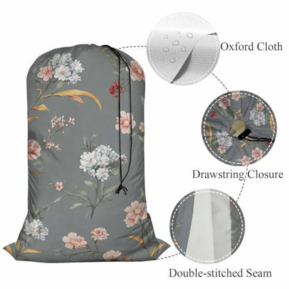 Swono Little Flowers Laundry Bag with Drawstring Closure, Foldable, Compact, Lightweight, 28" X 40" Beautiful Floral Blossom Summer Garden Plants Packable Dirty Clothes Pouch for College Dorm, Camp, - color: Little Flowers
