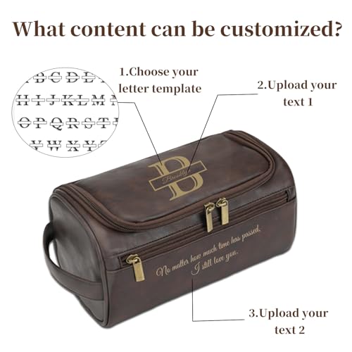 Personalized Gifts for Men Toiletry Bag, Custom Engraved Travel Dopp Kit with Name Initials, Valentines Gift, Groomsmen & Best Man Gift, Father's Day, Wedding for Husband, Light Brown - color: Light Brown-01