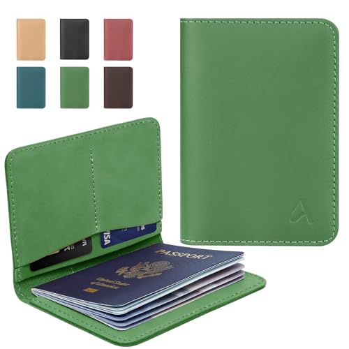 ALLIVE Passport Holder for Travel, Genuine Leather Passport Holder Women Men,Passport Cover,Travel Wallet Must Haves Airport Essentials Travel Gifts Green - color: Green, style: Without Airtag Holes
