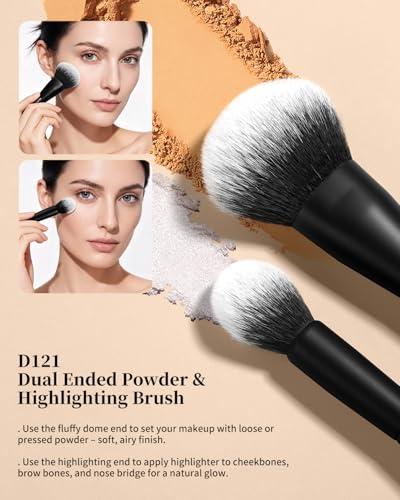 EIGSHOW Makeup Brush Set 3Pcs, Double Sided Foundation Contour Powder Highlight Concealer Brush for Liquid, Cream & Powder, Fit for Home, Travel & Gifting (Black) - color: Black