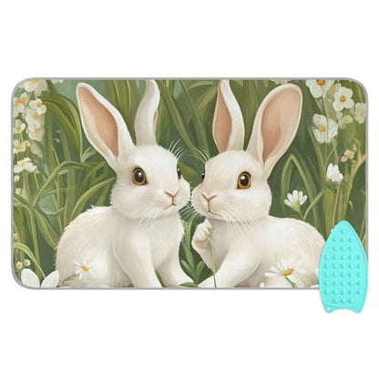 Green Easter Bunny Daisy 01 Ironing Mat for Table top Portable Ironing Pad Blanket for Washer Dryer Countertop Travel - color: Green Easter Bunny Daisy 01