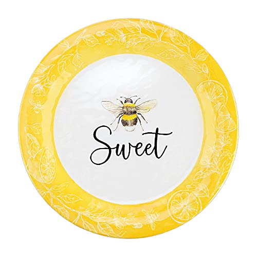 UPware 12 Piece Sweet Bees Melamine Dinnerware Sets, Outdoor Dishes Set, Plates and Bowls Sets, Service for 4, Yellow - color: Sweet Bees