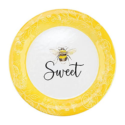 UPware 12 Piece Sweet Bees Melamine Dinnerware Sets, Outdoor Dishes Set, Plates and Bowls Sets, Service for 4, Yellow - color: Sweet Bees