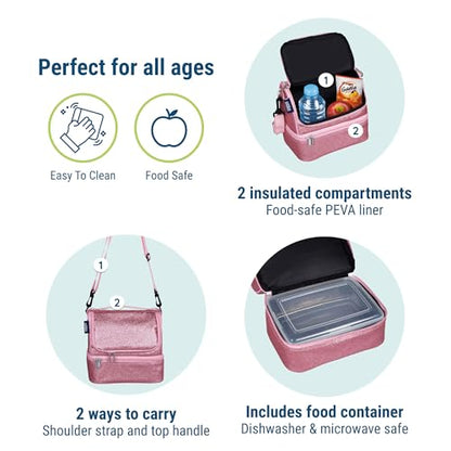 Wildkin Kids Two Compartment Insulated Lunch Bag – Keeps Food Hot or Cold, Easy-Clean Lining, Leak-Resistant & BPA-Free – Boys & Girls, Ideal for School, Travel & Daycare – Pink Glitter - color: Pink Glitter