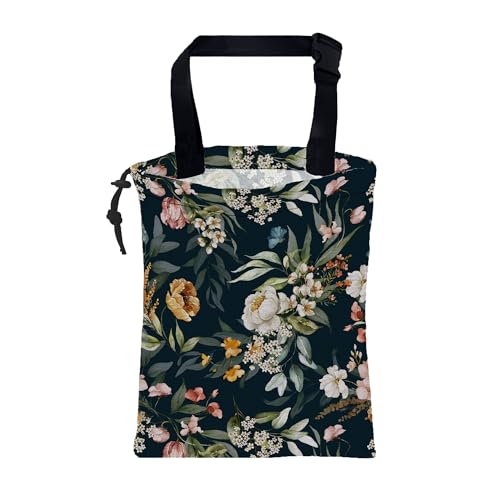 Car Garbage Bag Watercolor Floral Branches Hanging Canvas Car Trash Bag Waterproof Drawstring Car Back Seat Organizer for Car Back Front Seat Console with Adjustable Buckle - color: Watercolor Floral Branches