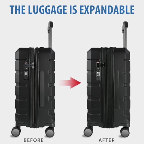 KROSER Hardside Expandable Carry On Luggage with Spinner Wheels & Built-in TSA Lock, Durable Suitcase Rolling Luggage with USB Port, Carry-On 20-Inch, Black - color: Black