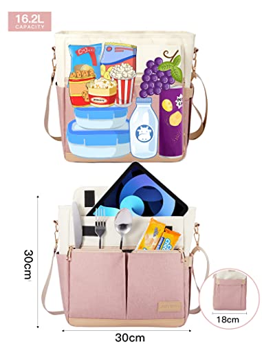 JOYHILL Lunch Bag for Women, Lunch Tote Leakproof Insulated Lunch Box with Shoulder Strap, Adult Reusable Lunch Cooler Tote Bags for Work Picnic Camping Beach (A-PINK) | Leakproof Insulated, Shoulder Strap, Reusable Cooler Tote, For Work Picnic Camping Be
