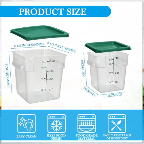 Lallisa 4 Pcs 8qt & 4qt Clear Food Storage Containers with Lids Handles and Scales, Stackable Plastic Square Food Storage Containers for Dough Proofing Baking Kitchen Restaurant(Green) - color: Green