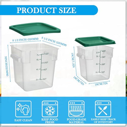 Lallisa 4 Pcs 8qt & 4qt Clear Food Storage Containers with Lids Handles and Scales, Stackable Plastic Square Food Storage Containers for Dough Proofing Baking Kitchen Restaurant(Green) - color: Green