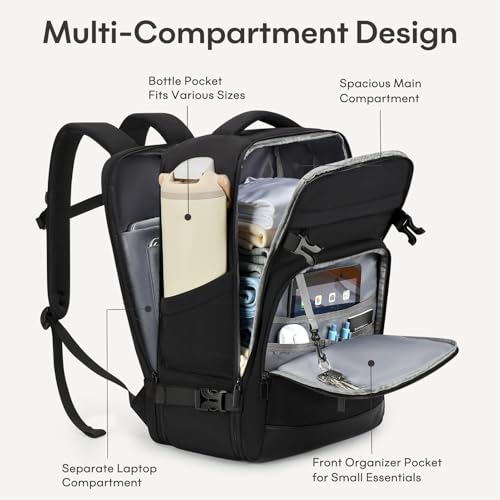 mibasies 40L Travel Backpack for Women & Men: Flight Approved Carry On Backpack, TSA Personal Item Bag with Water Bottle Pocket, Weekender Essentials Backpacks fits 17" Laptop - Black - color: Black, size: X-Large