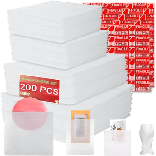 Moving supplies,200Pack Cushion Foam Pouches, Packing Supplies for Moving, Packing, Transportation and Storage, Incidental 120Fragile Stickers (16X16, 12X7.5, 10X10, 7.5X7.5) - color: 16X16, 12X7.5, 10X10, 7.5X7.5