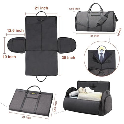 Garment Bag for Travel, Convertible Carry-On Duffel with Shoe Compartment, Waterproof & Wrinkle-Free Suit Carrier for Business Trips & Weekend Getaways, Foldable & Lightweight - color: Grey Black