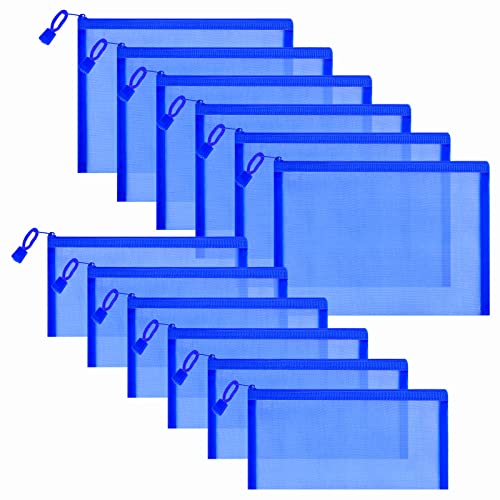 12 Pieces Zipper Nylon Mesh Pouch, Mesh Cosmetic Bags Makeup Bags Pencil Case, Multipurpose Travel Bags for Cosmetic School Office Supplies and Travel Accessories (Blue, A5+B6) - color: Blue, size: A5+B6