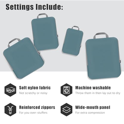 PANDA JOYS 4 Set Compression Packing Cubes Travel - Travel Accessories Expandable Packing Organizers for Carry On - Essentials Luggage Bags - Dark Blue - color: Dark Blue
