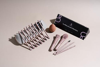 BS-MALL 14 Pcs Makeup Brushes Set with 1 Pcs Makeup Sponge – Essential Foundation Powder Concealers, Eye Shadows, Blush Makeup Brushes with Travel Makeup Case (Brown) - color: Brown