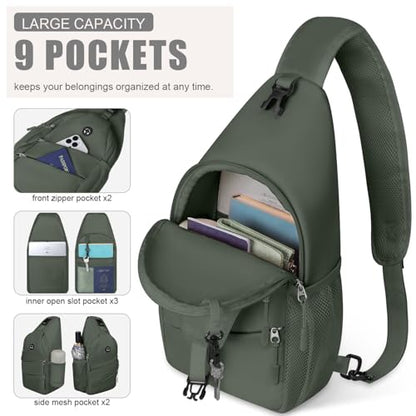 Pritent Crossbody Bags for Women Men Trendy Sling Bag Backpack Casual Chest Bag with Convertible Shoulder Strap - color: Green, size: Medium