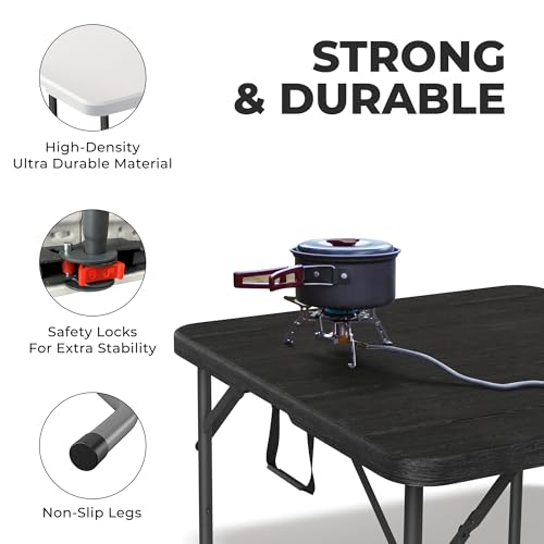 Our Modern Space 34" Square Foldable Table with Built in Handle & Steel Legs | Heavy Duty Portable | Perfect for Party, Dining, Wedding, Events, Picnic Indoor, Outdoor, Camping, Utility, Temporary - color: Black, size: 3 FT - Square
