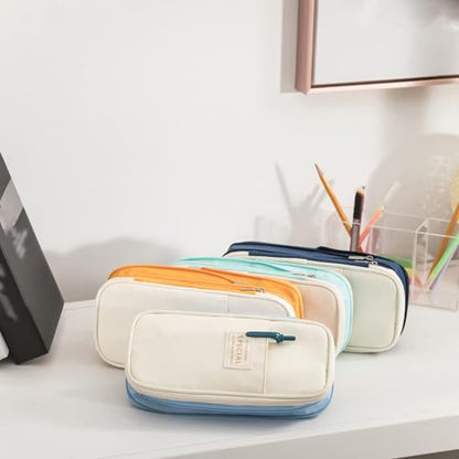 Arnuixty Large Storage Pencil Case Pen Bag with Zipper Big Capacity Pouch Organizer for Office Travel Holder Box - color: Yellow