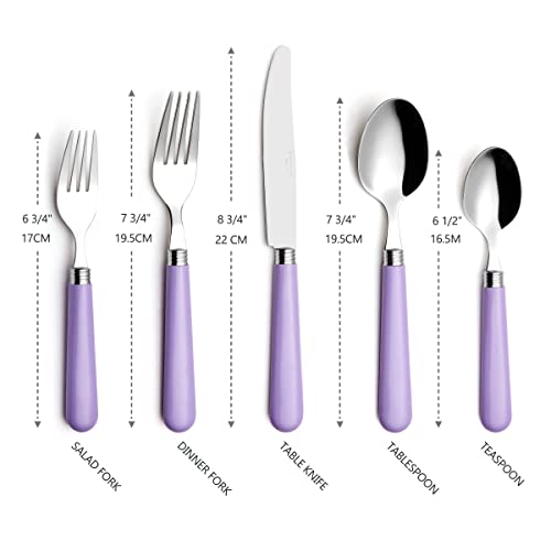ANNOVA Stainless Steel Colorful Tableware Kitchen Flatware Set Utensils, Includes Dinner Knives, Forks, Spoons, Salad Forks & Dessert Spoons, Modern Rounded Shape (Lilac, 20 Pieces) - color: Lilac