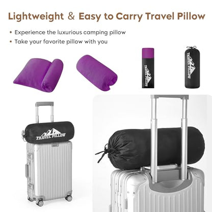 Small Shredded Memory Foam Pillow, Camping Pillow Travel Pillow - Compressible Medium Firm, Breathable Cover, Ideal Backpacking Hiking, Airplane and Car (Purple, M) - color: Purple, size: M-17.7 X 13.8 Inch