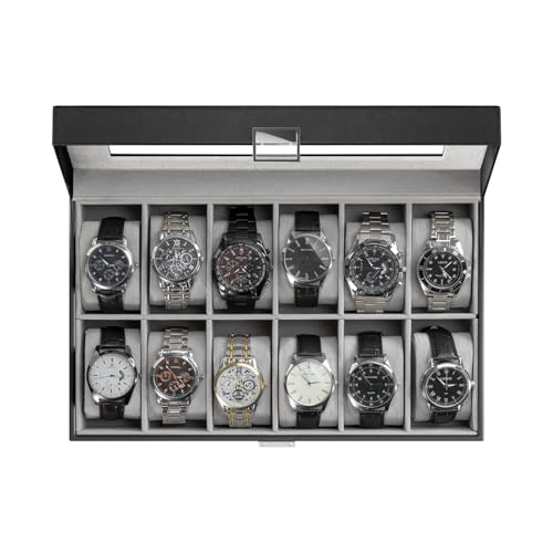 ProCase Watch Box Organizer, 12 Slot Watch Display Case With Glass Lid, Watch Storage Holder Mens Watch Case, Anniversary Birthday Valentine Gifts for Men Women -12 Slot, Black - color: Black, size: 12-Slot