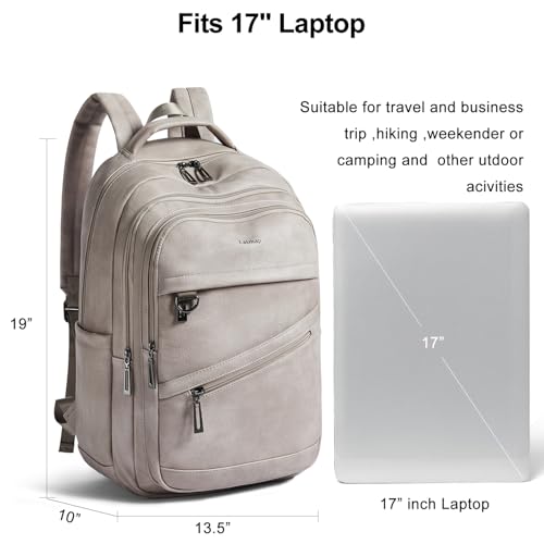 LATMAP Backpack for Women Men - Vegan Leather Backpack Purse Travel Carry-on Bag College Bookbag Work fits 16.5" Laptop,Ash Gray Retro - color: Ash Gray Retro
