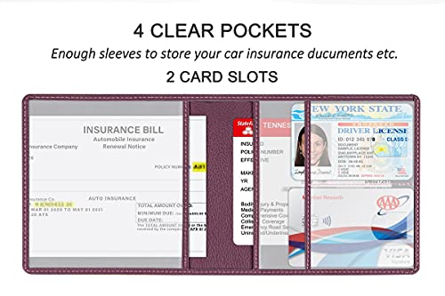 Car Registration and Insurance Holder, Premium PU Leather Vehicle Glove Box Car Organizer Men Women Wallet Accessories Case for ID, Driver's License - Purple - color: Purple