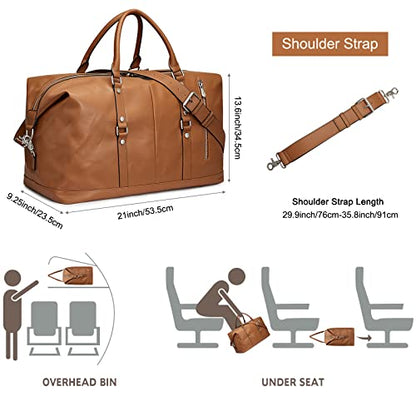 S-ZONE Genuine Leather Women Travel Duffle Weekender Overnight Weekend Carry on Shoulder Tote Bag - color: C-Genuine Leather Brown