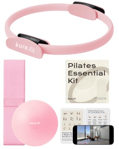 Pilates Kit for Women – Home Pilates Equipment Set with Ring, Ball & Resistance Bands | Pilates Starter Kit with Accessories in Gift Box - color: Pink, style: Essential Kit - 3PC